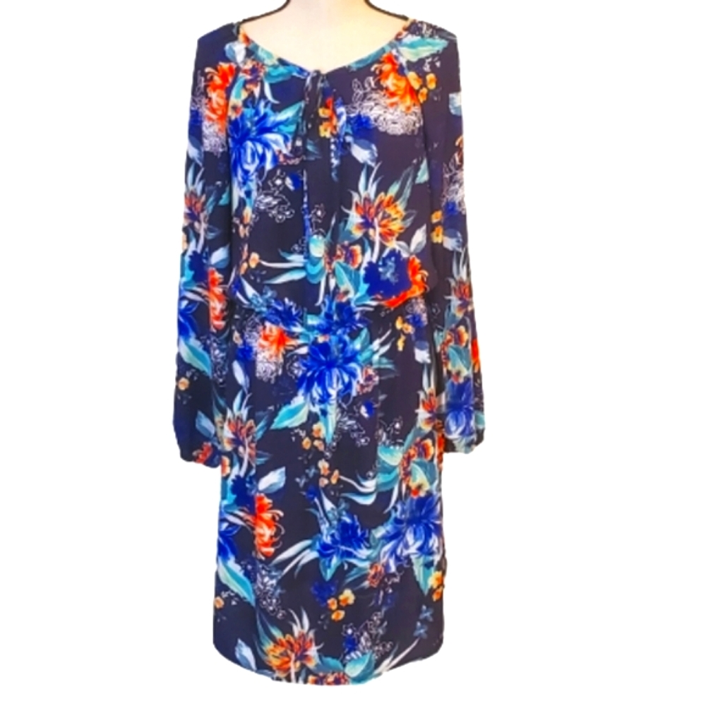 Ava & Viv Navy Multi-Color Floral Long Sleeve Dress, Size 1X